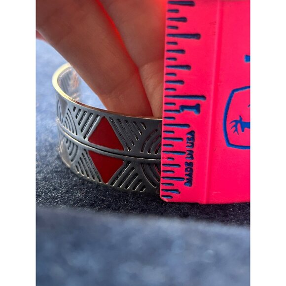 Silver tone & Red Enamel Geometric Design Cuff Bracelet Paparazzi Hidden Glyphs - Picture 5 of 8